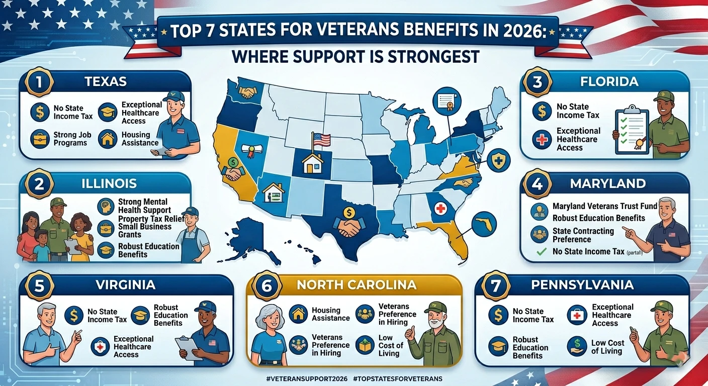Top 7 States for Veterans Benefits in 2026 Where Support Is Strongest